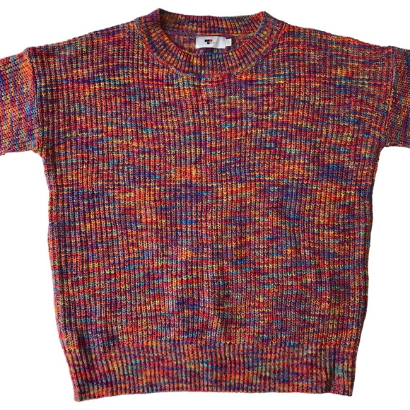 Bright rainbow multicolour space dye jumper round neck Temt NWOT S - Picture 3 of 9